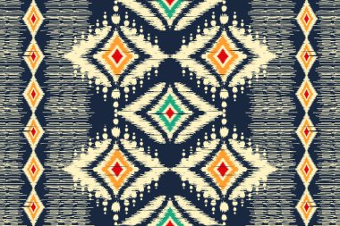 African Ikat paisley embroidery on blue background.geometric ethnic oriental seamless pattern traditional.Aztec style abstract vector illustration.Design for texture,fabric,clothing,wrapping,carpet.