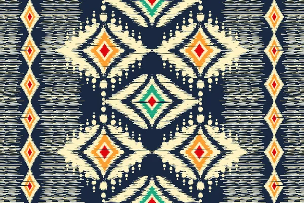 African Ikat Paisley Embroidery Blue Background Geometric Ethnic Oriental Seamless — Wektor stockowy