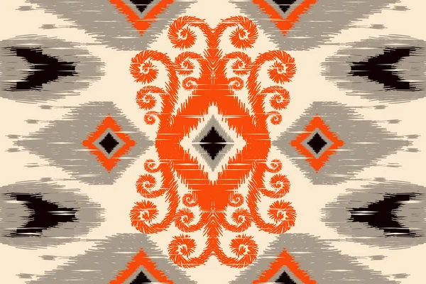 African Ikat Paisley Embroidery Cream Background Geometric Ethnic Oriental Seamless — Image vectorielle
