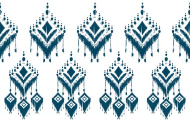 Şekil Afrika kabilesi Ikat desenli işleme.geometrik etnik doğulu dikişsiz desen geleneği. Mavi ve beyaz arka plan. Doku, kumaş, giysi, ambalaj için tasarım.