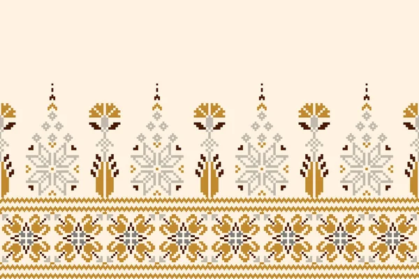 Bordado Punto Cruz Floral Crema Background Geometric Étnico Oriental Patrón — Vector de stock