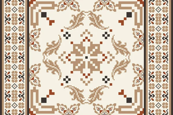 Floral Cross Stitch Embroidery White Background Geometric Ethnic Oriental Seamless — Vettoriale Stock