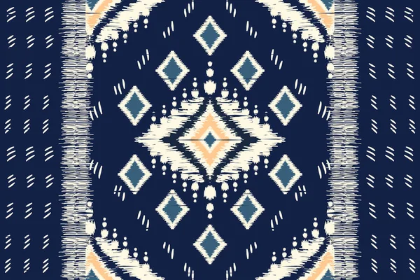 African Ikat Paisley Embroidery Blue Background Geometric Ethnic Oriental Seamless — Stockvektor