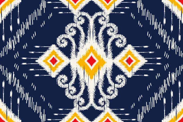 Broderie Africaine Ikat Paisley Sur Fond Bleu Marine Motif Sans — Image vectorielle