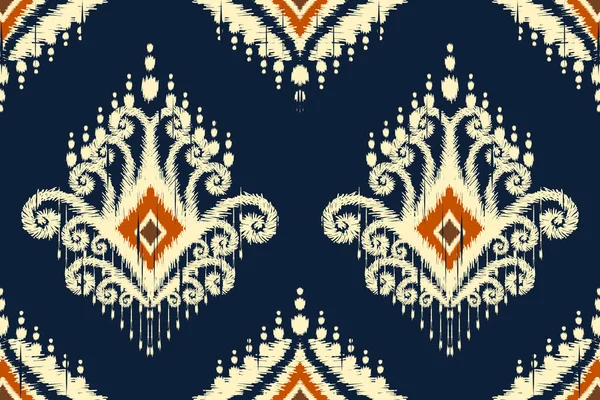 African Ikat Paisley Embroidery Navy Blue Background Geometric Ethnic Oriental — Stock Vector