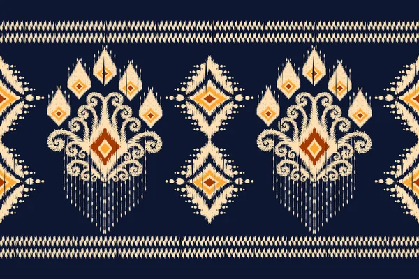 Broderie Africaine Ikat Paisley Sur Fond Bleu Marine Motif Sans — Image vectorielle