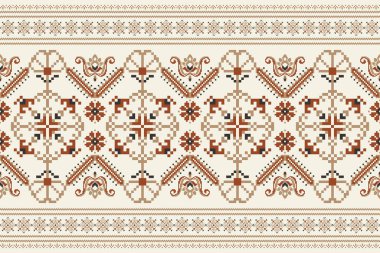 Floral Cross Stitch Embroidery on white background.geometric ethnic oriental seamless pattern traditional.Aztec style abstract vector illustration.design for texture,fabric,clothing,wrapping,carpet.