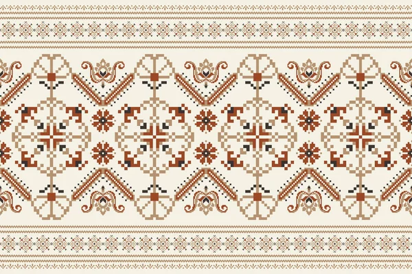 Floral Cross Stitch Embroidery White Background Geometric Ethnic Oriental Seamless — Vettoriale Stock