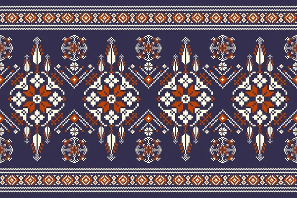Bordado Punto Cruz Floral Púrpura Background Geometric Étnico Oriental Patrón — Archivo Imágenes Vectoriales