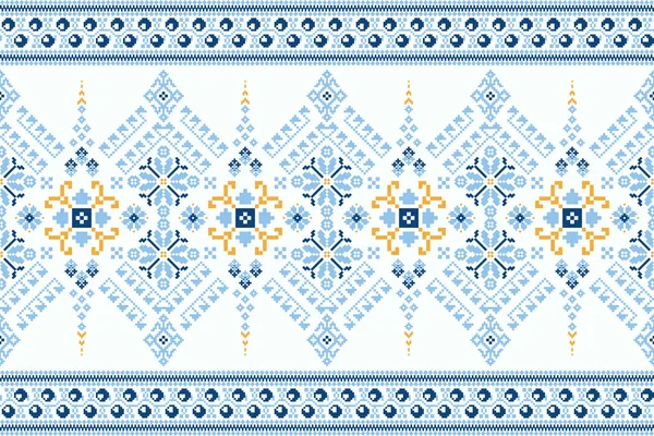 Schöne Florale Kreuzstichstickerei Auf Weißem Hintergrund Geometrische Ethnische Orientalische Nahtlose — Stockvektor