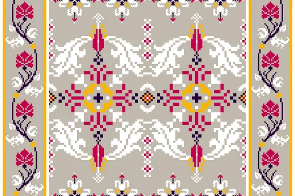 Floral Cross Stackdery Grey Background Geometry Oriental Seamless Pattertional Aztec — 스톡 벡터