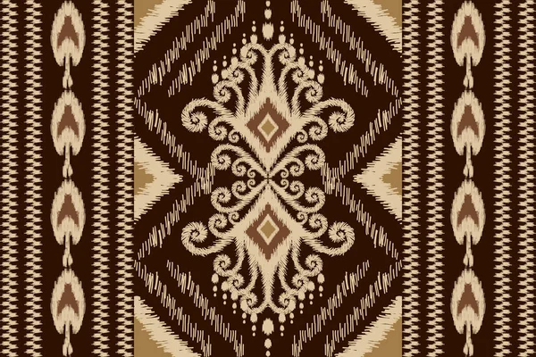 African Ikat Paisley Embroidery Brown Background Geometric Ethnic Seamless Pattern — Stockvektor