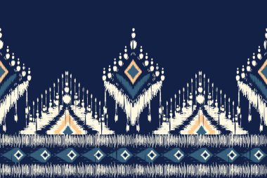 Tayland desenli lacivert arka plan nakışı. Geometrik etnik doğuya özgü desensiz desen geleneği. Doku, kumaş, giysi, sargı, süsleme için tasarım..