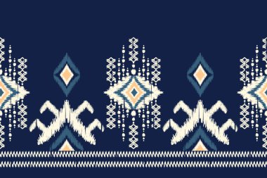 Tayland desenli lacivert arka plan nakışı. Geometrik etnik doğuya özgü desensiz desen geleneği. Doku, kumaş, giysi, sargı, süsleme için tasarım..