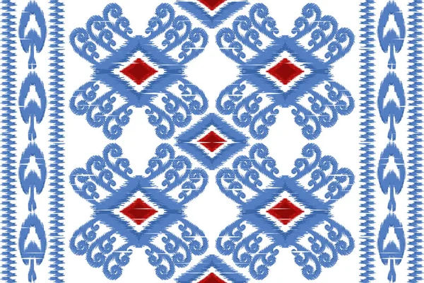 Ikat Paisley Stickerei Auf Weißem Background Blue Red Geometric Ethnischen — Stockvektor
