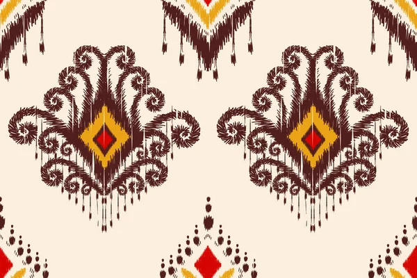 白色背景上的非洲Ikat Paisley绣花 几何东方无缝图案传统 阿兹特克风格抽象矢量 地毯设计 — 图库矢量图片