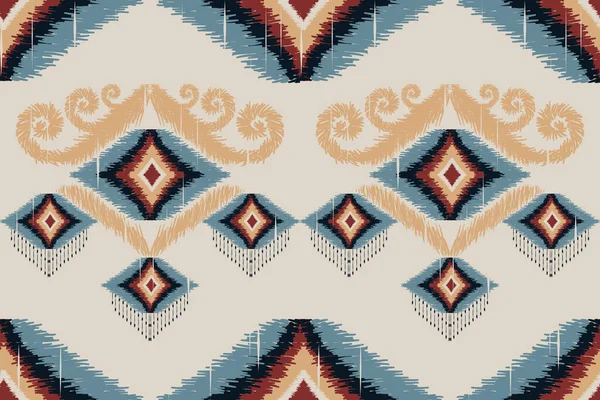 African Ikat Paisley Embroidery Cream Background Geometric Etnische Oosters Naadloos — Stockvector