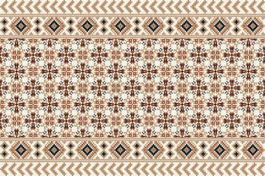 Floral Cross Stitch Embroidery on white background.geometric ethnic oriental seamless pattern traditional.Aztec style abstract vector illustration.design for texture,fabric,clothing,wrapping,carpet.