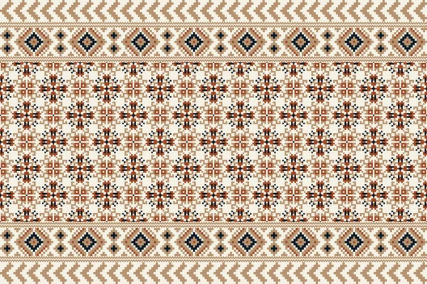 Floral Cross Stitch Embroidery White Background Geometric Ethnic Oriental Seamless — Stockvektor