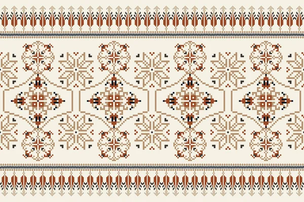Floral Cross Stitch Embroidery White Background Geometric Ethnic Oriental Seamless —  Vetores de Stock