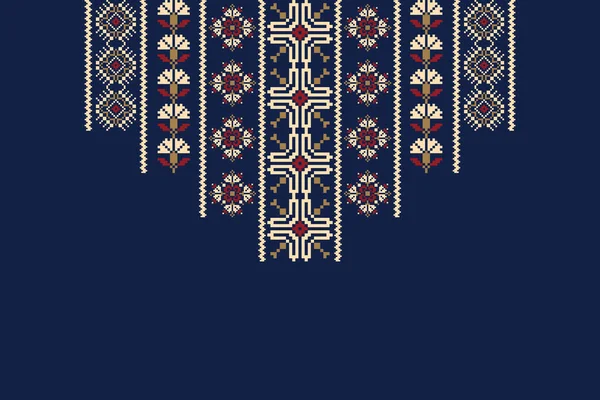 Floral Cross Stackle Particdery Navy Blue Background Geometry Oriental Patterental — 스톡 벡터