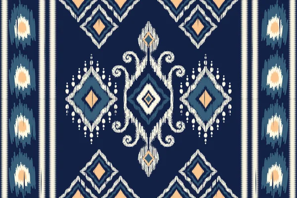 African Ikat Paisley Embroidery Blue Background Geometric Ethnic Oriental Seamless — Vetor de Stock