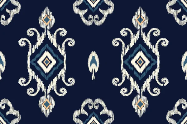 Bordado Paisley Ikat Africano Azul Marino Background Geometric Étnico Oriental — Archivo Imágenes Vectoriales