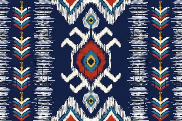 Bordado Paisley Ikat Africano Azul Marino Background Geometric Étnico Oriental — Vector de stock