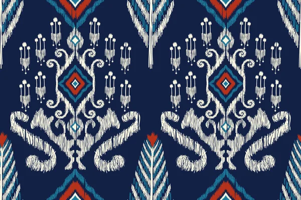 Afrikanische Ikat Paisley Stickerei Auf Marineblauem Hintergrund Geometrische Ethnische Orientalische — Stockvektor