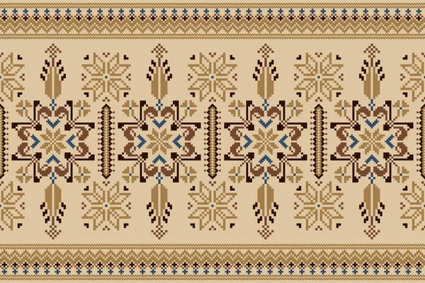 Floral Cross Stitch Stickerei Auf Braunem Hintergrund Geometrische Ethnische Orientalische — Stockvektor