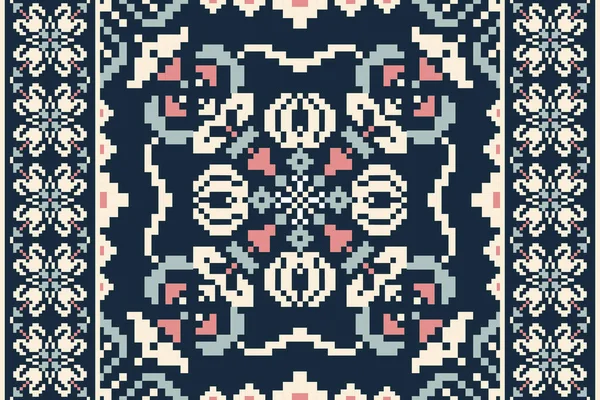 Floral Cross Stitch Embroidery Marine Blauwe Achtergrond Geometrisch Etnisch Oosters — Stockvector