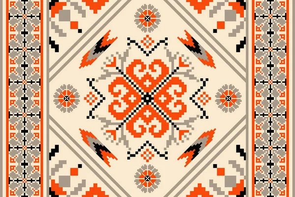 Floral Cross Stitch Stickerei Auf Cremefarbenem Hintergrund Geometrische Ethnische Orientalische — Stockvektor