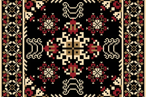 Floral Cross Stitch Embroidery Black Background Geometry Ethnic Oriental Seamless — 스톡 벡터