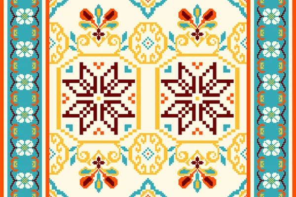Цветочный Крест Вышивки Вышивки Белом Фоне Geometric Этнической Восточной Бесшовной — стоковый вектор