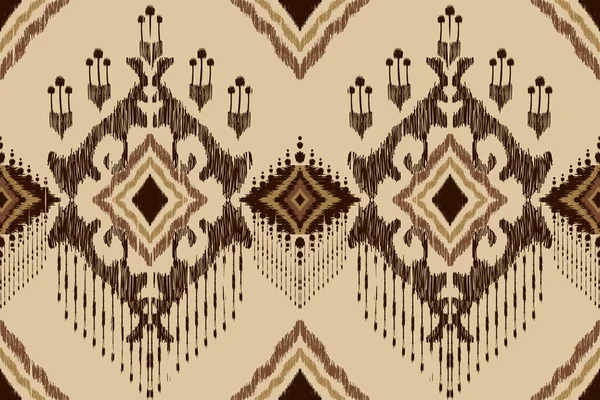 African Ikat Paisley Embroidery Brown Background Geometric Ethnic Oriental Seamless — Vettoriale Stock