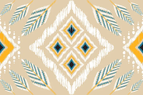 African Ikat Paisley Embroidery Brown Background Geometric Ethnic Oriental Seamless — Vector de stock