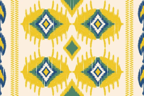 白い背景にアフリカのイカットペイズリー刺繍 幾何学的な東洋のシームレスなパターンの伝統 アステカスタイル抽象的なベクトルのイラスト テクスチャ ファブリック カーペットのためのデザイン — ストックベクタ