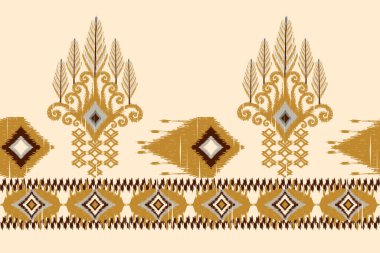 Krem arka plan üzerine Afrika Ikat desenli nakış. Geometrik etnik doğulu dikişsiz desen geleneği. Doku, kumaş, giysi, sarong için tasarım..