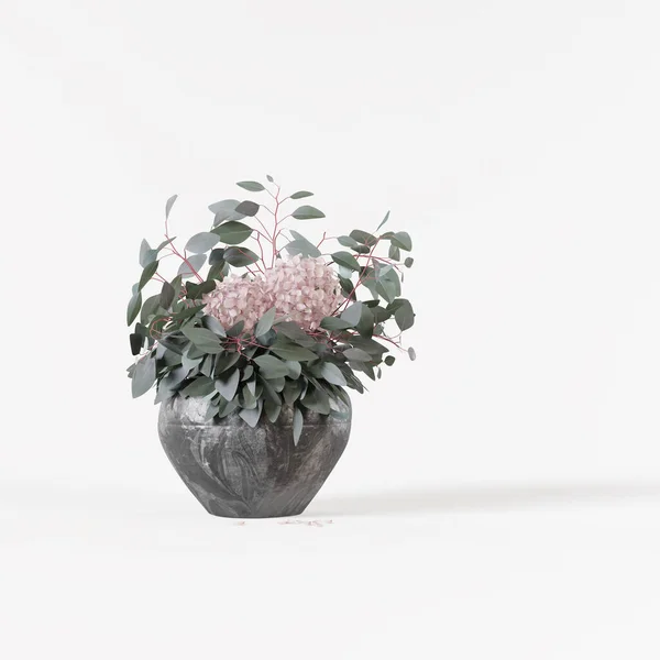 Decorative Eucalyptus Bouquet Gray Ceramic Vase Isolated White Background — Fotografia de Stock