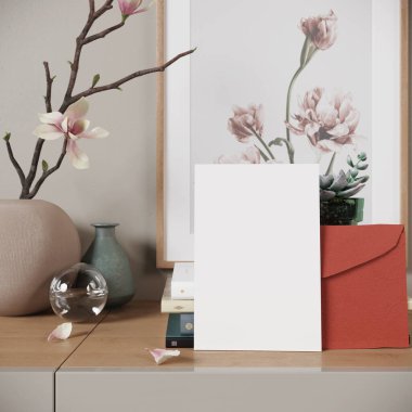 Happy valentine's day with white card and romantic valentine decorations premium photo