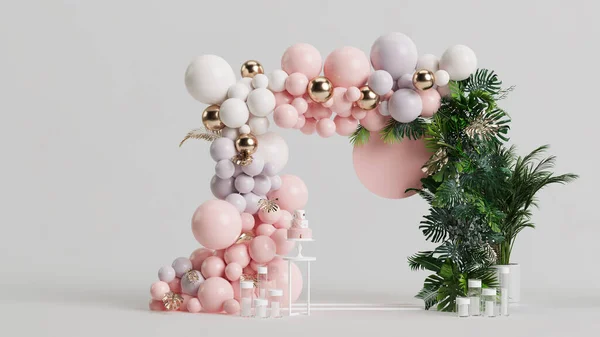 Happy valentine's day with 3d background and balloons and nature premium photo