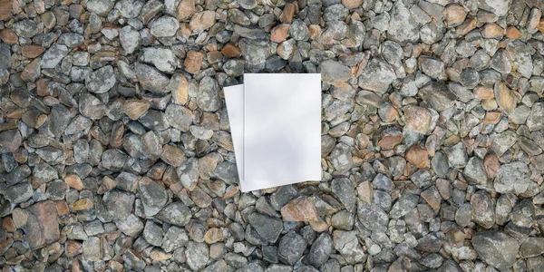 Libro Blanco Maqueta Colocada Grava Cuaderno Maqueta Maqueta Fondo Naturaleza — Foto de Stock