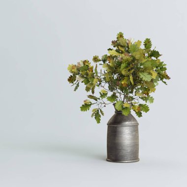 Hafif arkaplanda izole edilmiş vazodaki akçaağaç yaprakları