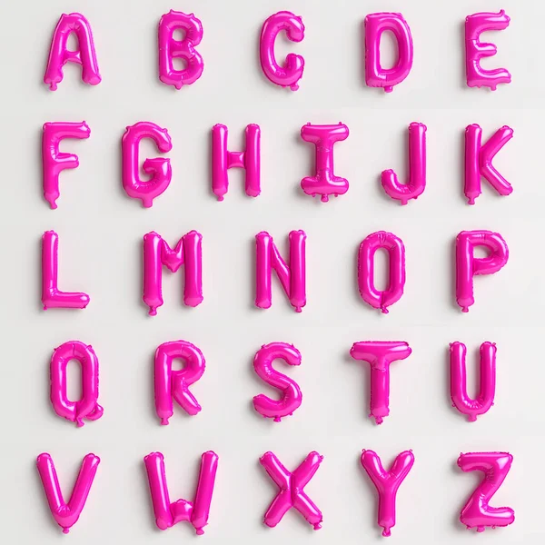 A型からZ型まで26通の手紙白地に孤立した2型ピンク色の風船のイラスト — ストック写真