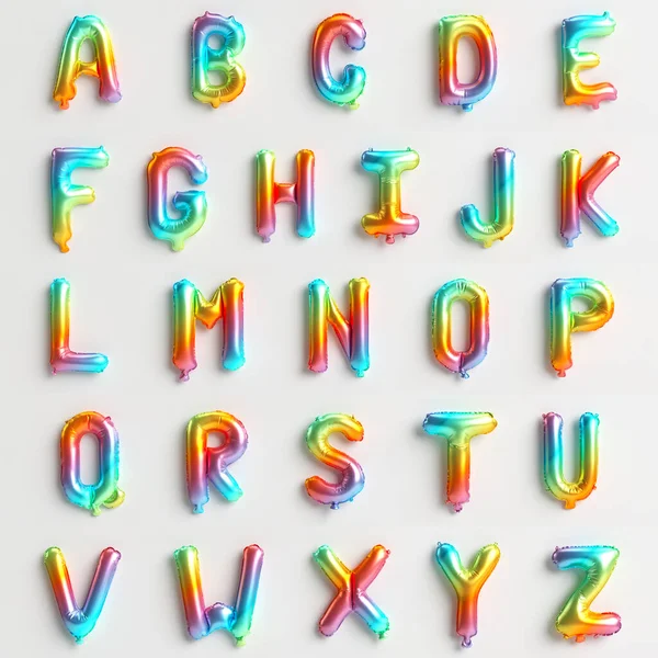 从A到Z 3D的26个字母2型彩虹气球在白色背景上分离的图解 — 图库照片