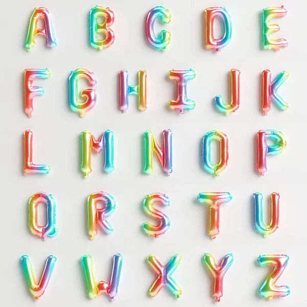 Letras Ilustração Balões Tipo Arco Íris Isolados Sobre Fundo Branco — Fotografia de Stock