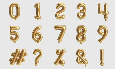 Beyaz arkaplanda izole edilmiş tip 1 altın balonların 3d numaralı çizimi