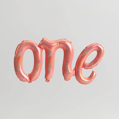 Beyaz arka planda izole edilmiş üç boyutlu sanal pembe balon çizimi.