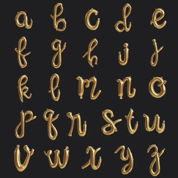 Alfabet Ręcznie Pisany Ilustracja Typu Złote Balony Izolowane Czarnym Tle — Zdjęcie stockowe