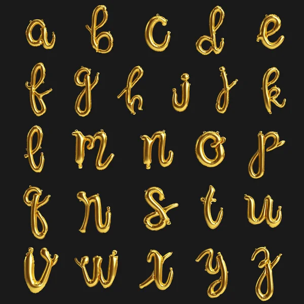 Alphabet Handwritten Balloons Illustration Type Golden Balloons Isolated Black Background — Stock Photo, Image